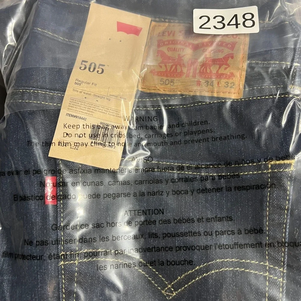 Levis 505 Regular Fit Jeans Mens 34x32 Dark Wash Straight Leg Denim 00505-1314